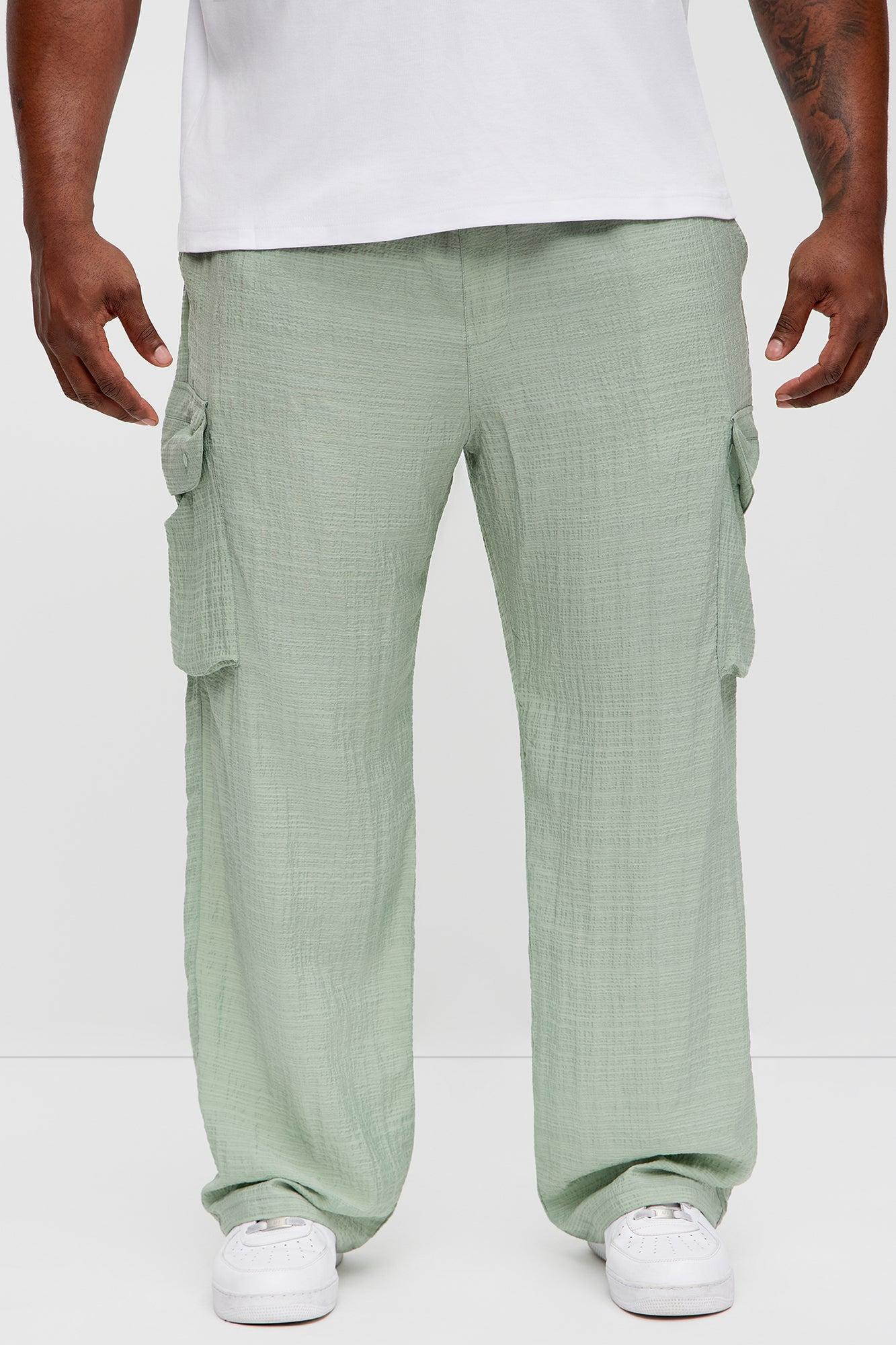 Crinkle Texture Belted Pants - Sage Product Image