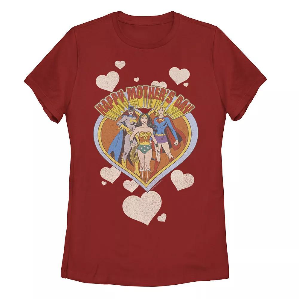 Juniors Justice League Wonder Woman Mothers Day Heart Graphic Tee, Womens Product Image