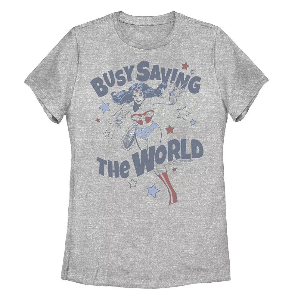 Juniors' DC Comics Wonder Woman "Busy Saving The World" Graphic Tee, Girl's, Size: XL, Athletic Grey Product Image