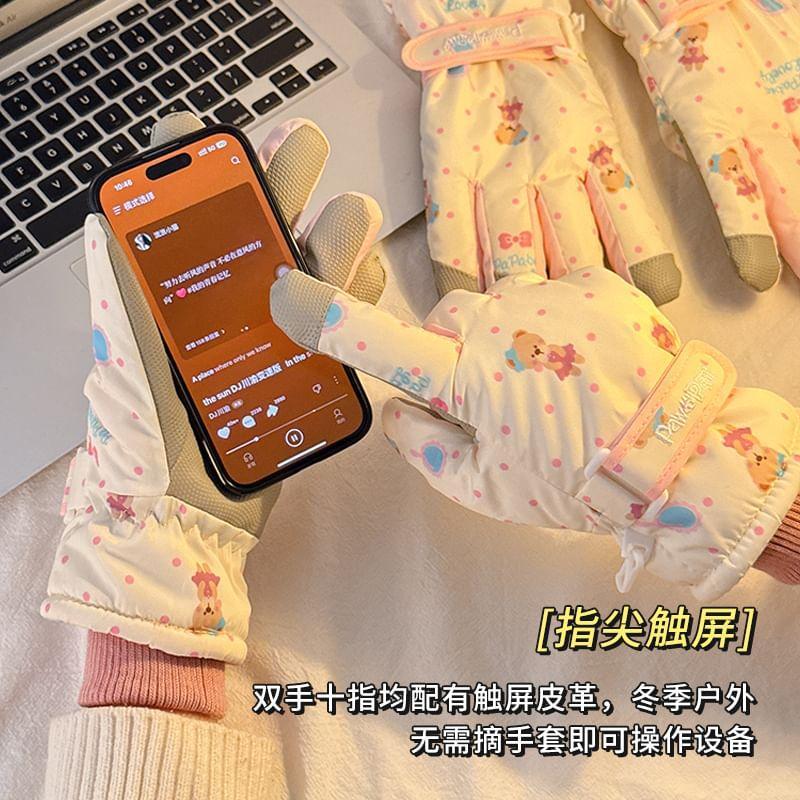 Cartoon Print Fleece-Lined Gloves Product Image