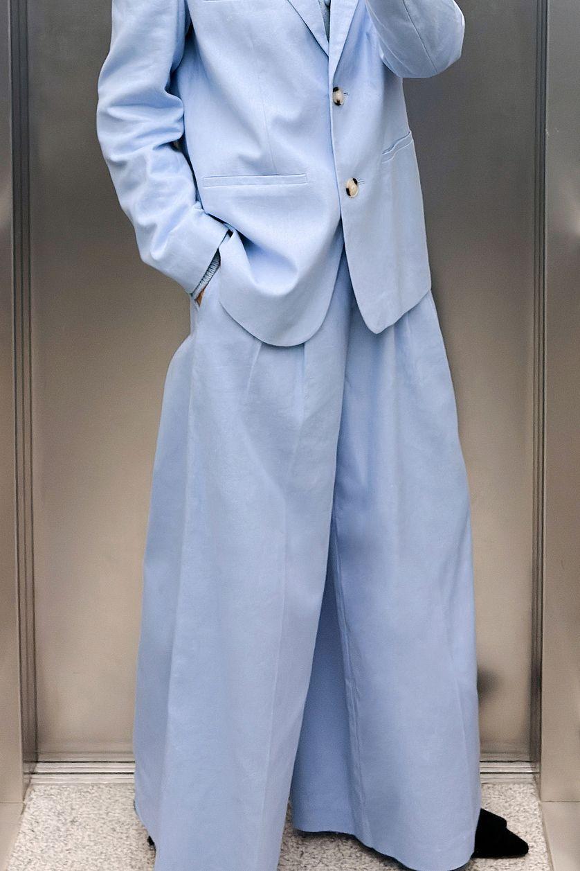 Linen Blend Wide Mid Waist Pants Product Image