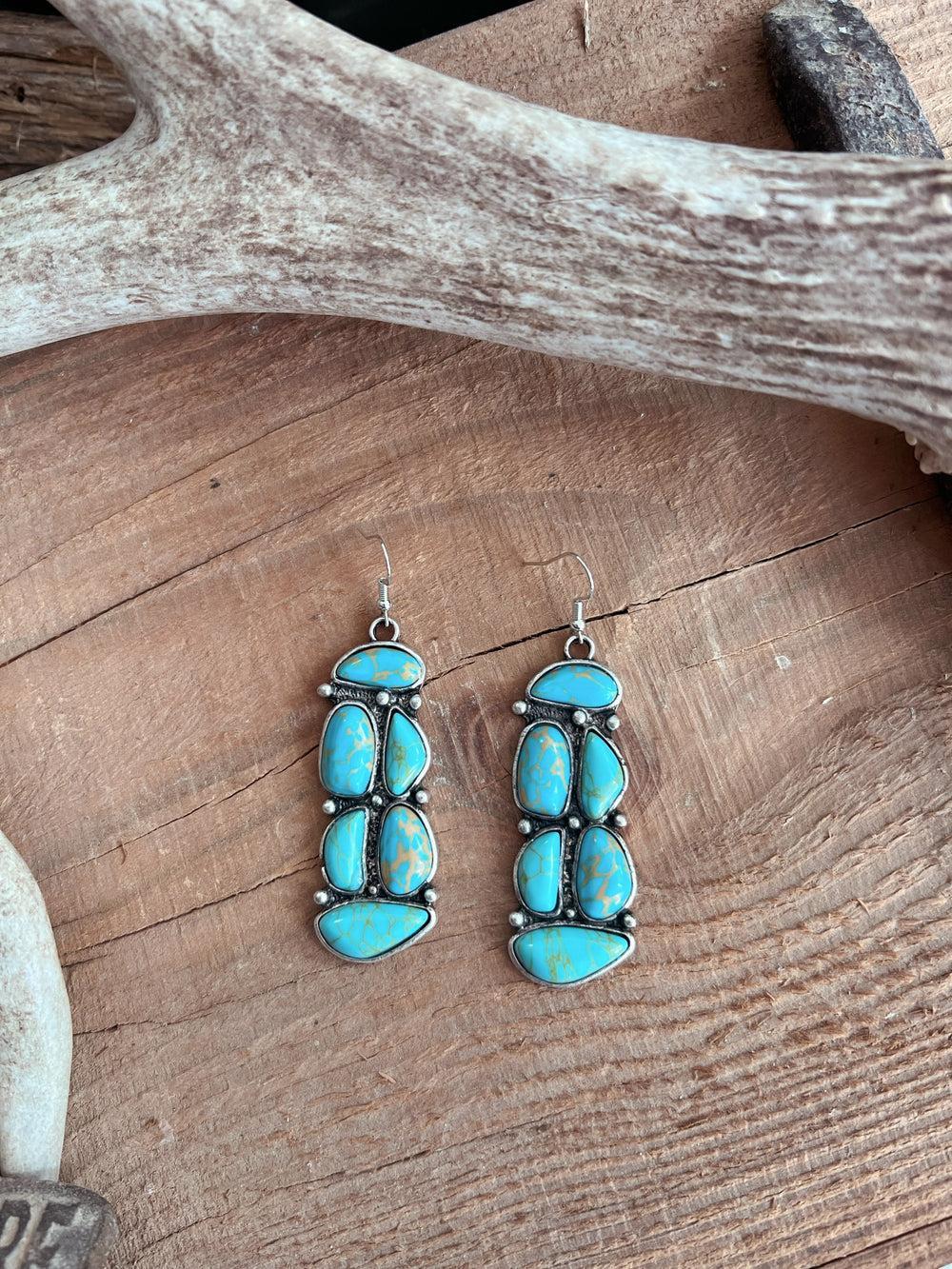 6 Stone Navajo Inspired Cluster Earrings - 2 Colors Product Image