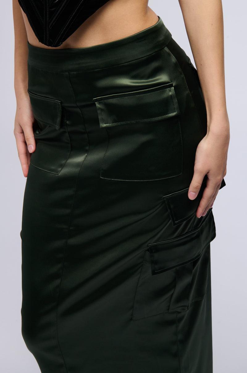 ALL IN SATIN CARGO POCKET MAXI SKIRT Product Image