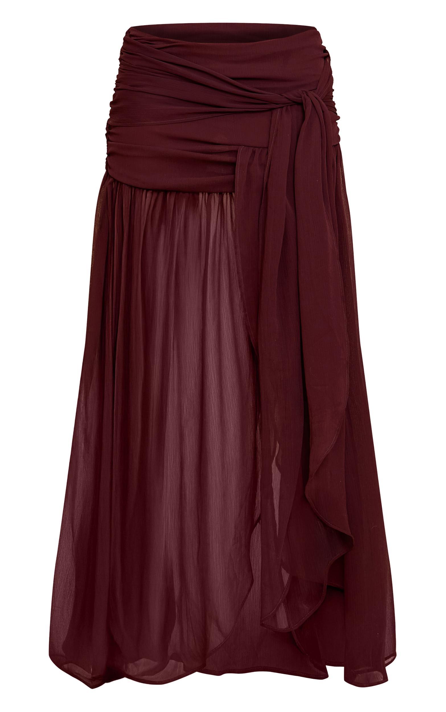 Dark Chocolate Chiffon Lined Tie Front Maxi Skirt Product Image