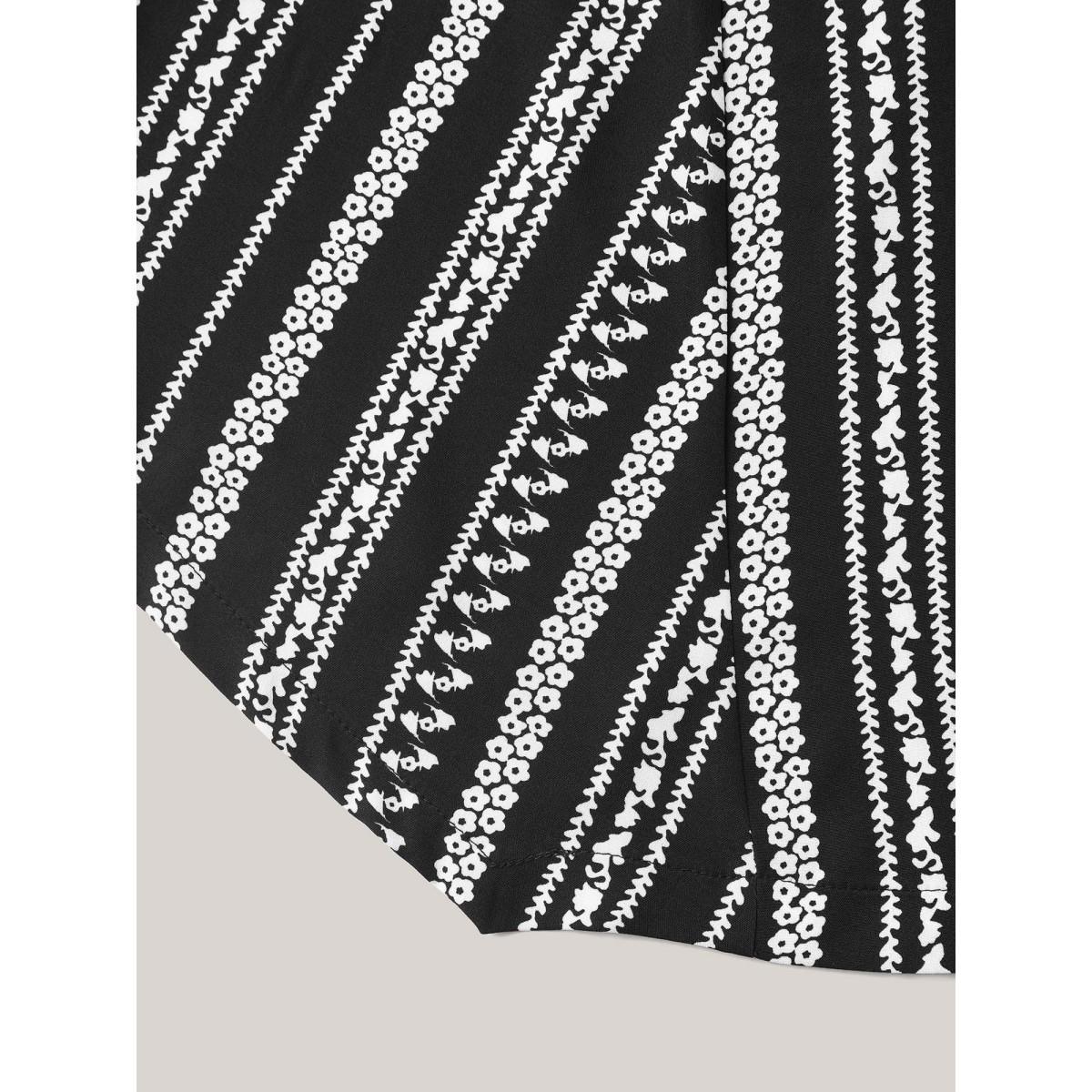 Plus Size Black Striped Overlap Print Curvy Hem Blouse Women Resort Short sleeve Round Neck Vacation Blouses BloomChic 14-16/1X Product Image