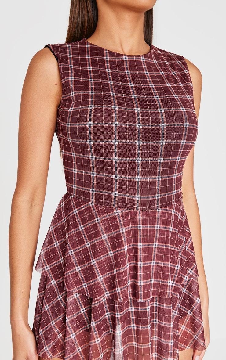 Burgundy Gingham Print Mesh Rara Skort Romper Product Image