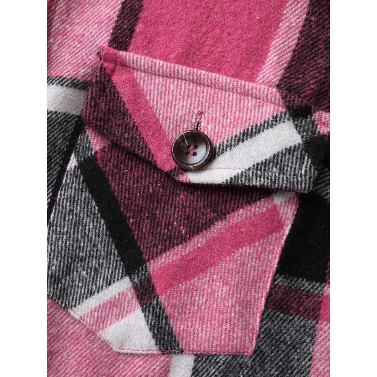 Plus Size Plaid Flap Detail Sleeveless Jacket Women Rosered Button Side seam pocket Casual Jackets BloomChic 28/5X Product Image