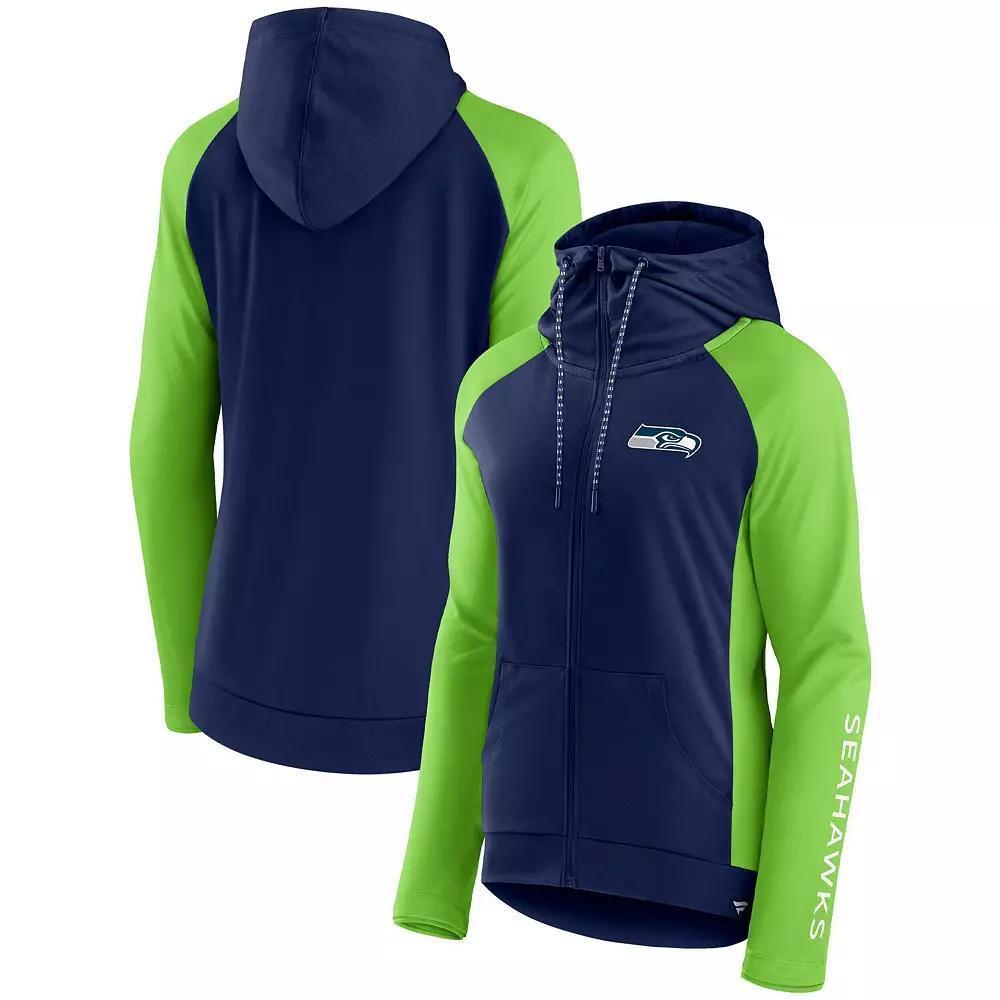 Womens Fanatics Branded College /Neon Green Seattle Seahawks End Around Lightweight Raglan Full-Zip Hoodie Jacket Blue Product Image