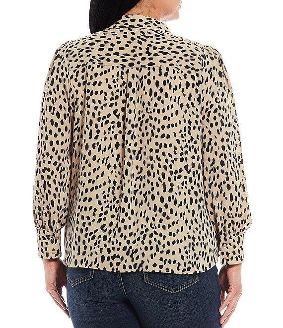 Vince Camuto Plus Size Point Collar Long Sleeve Leopard Print Button Down Blouse Product Image