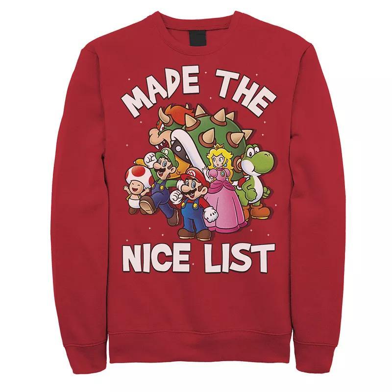 Men's Super Mario Bros. Made The Nice List Character Collage Sweatshirt, Size: XXL, Red Product Image