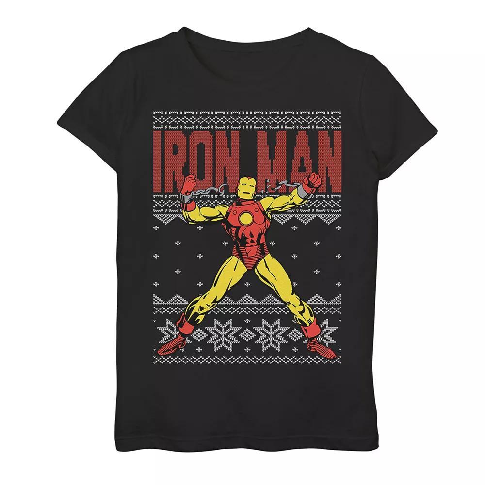 Girls 7-16 Marvel Iron Man Retro Ugly Sweater Christmas Graphic Tee, Girls Product Image