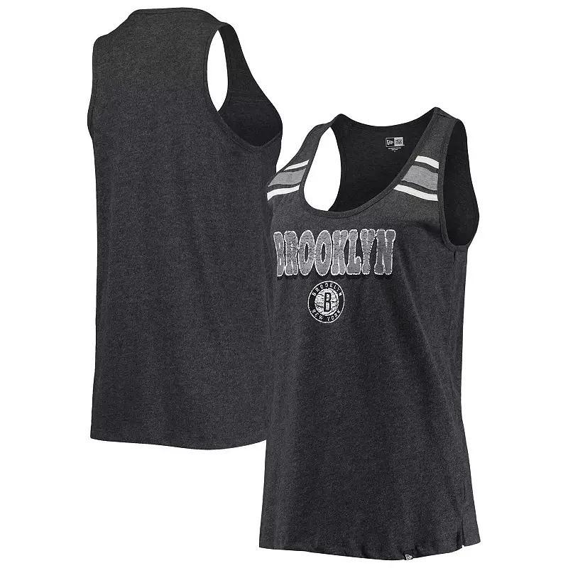 Women's New Era Heathered Black Brooklyn Nets Scoop-Neck Racerback Tank Top,  Product Image