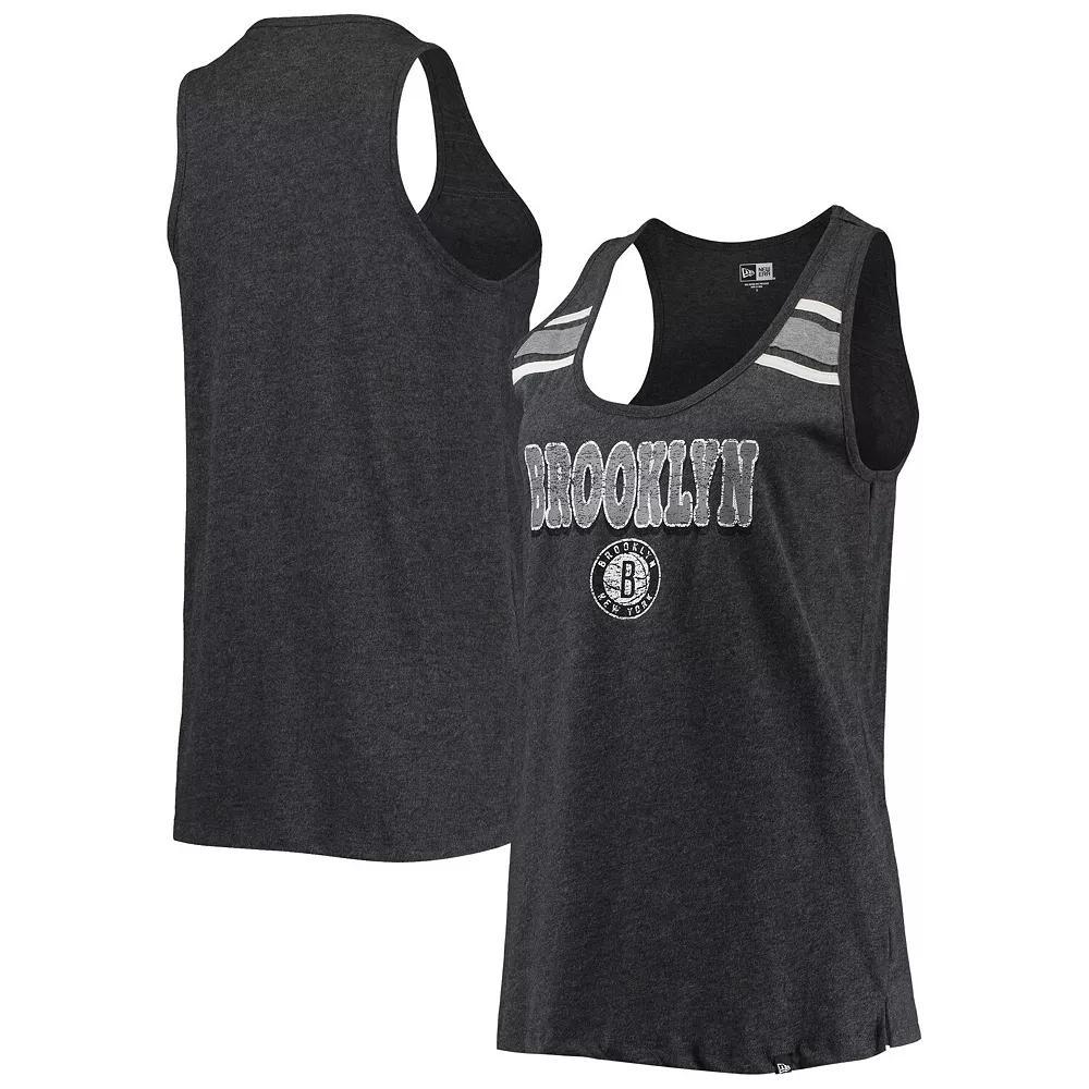 Women's New Era Heathered Black Brooklyn Nets Scoop-Neck Racerback Tank Top,  Product Image