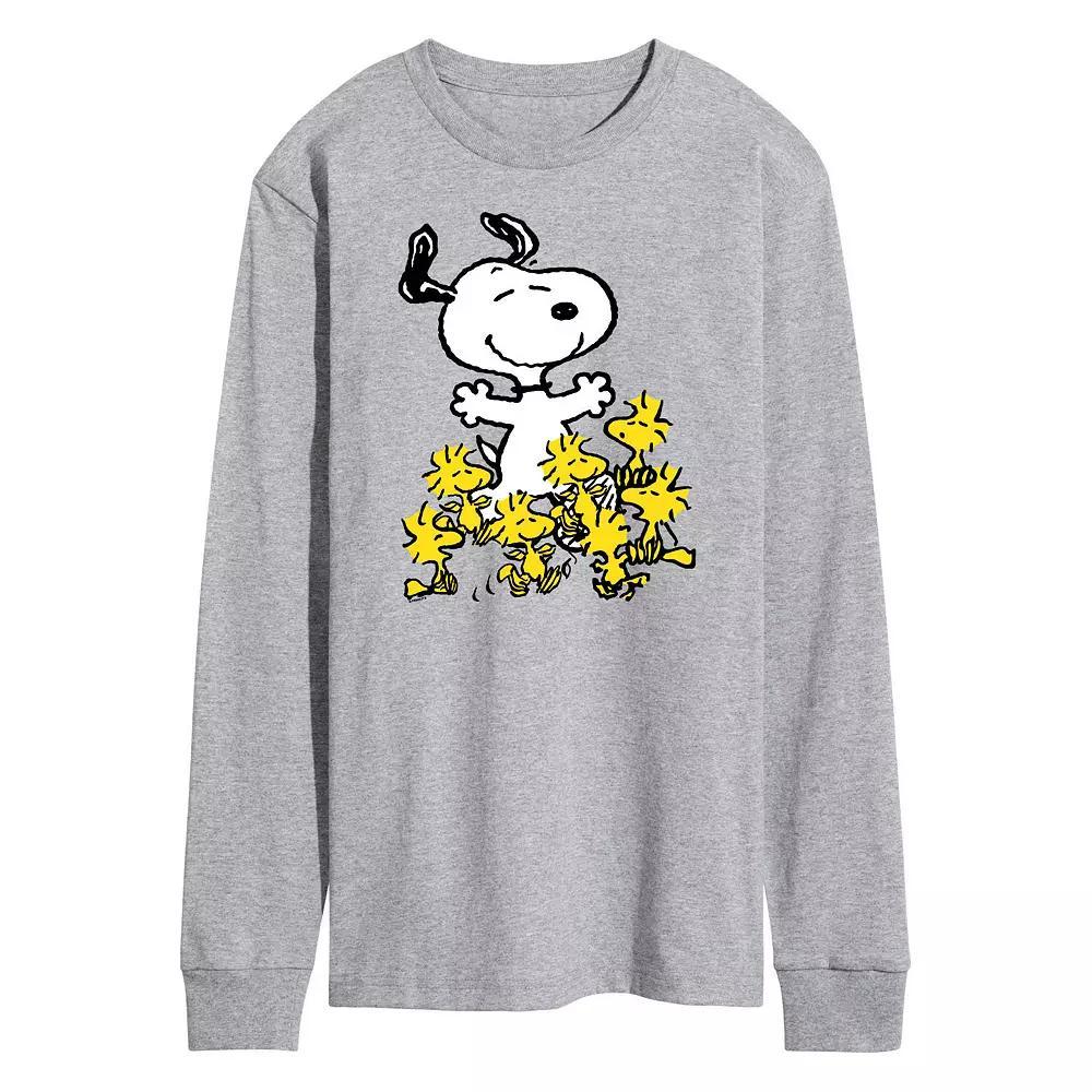 Men's Peanuts Party Long Sleeve Graphic Tee, Size: XL, Gray Product Image