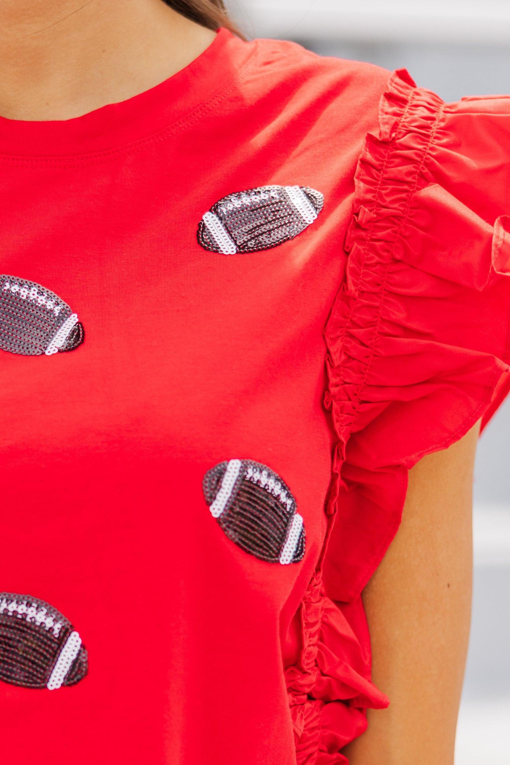 Cheer You On Red/Black Sequin Football Blouse Female Product Image