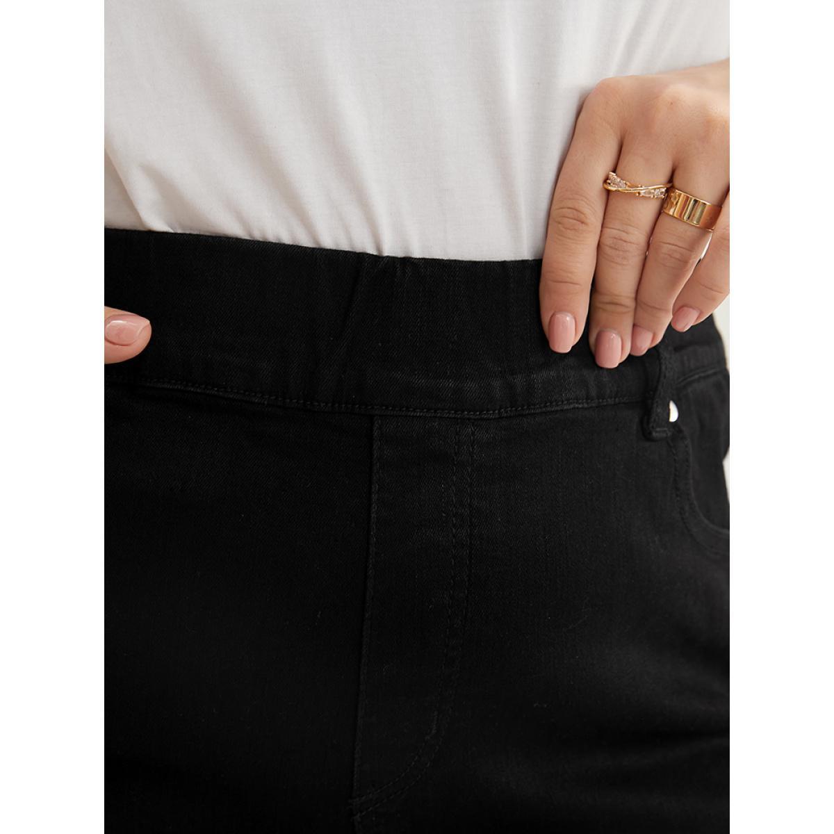 Plus Size Bootcut Slightly Stretchy High Rise Black Wash Pocket Full Jeans Women Black Casual Plain Plain Low stretch Pocket Jeans BloomChic 16/1X Product Image