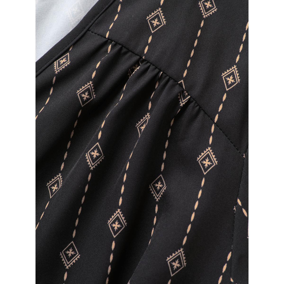 Plus Size Black V Neck Boho Print Flutter Sleeve Blouse Women Resort Short sleeve V-neck Vacation Blouses BloomChic 18-20/2X Product Image