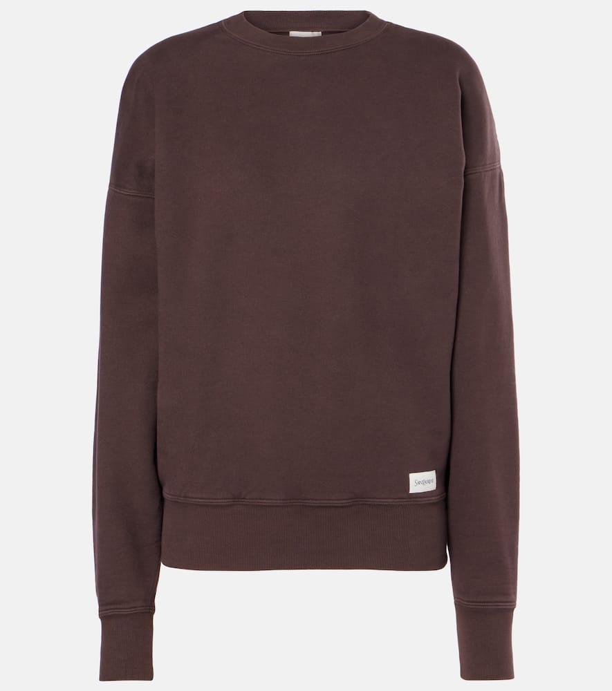 SAINT LAURENT Logo Embroidered Cotton Sweatshirt In Brown Product Image