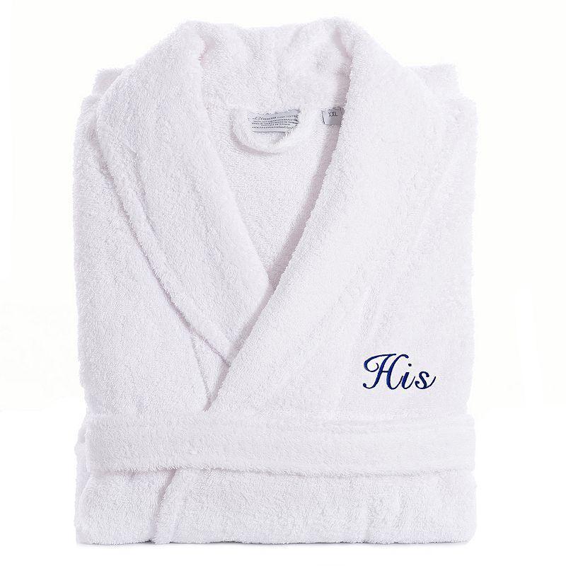 Mens Linum Home Textiles Turkish Cotton Embroidered Cursive His Terry Bathrobe Blue Product Image