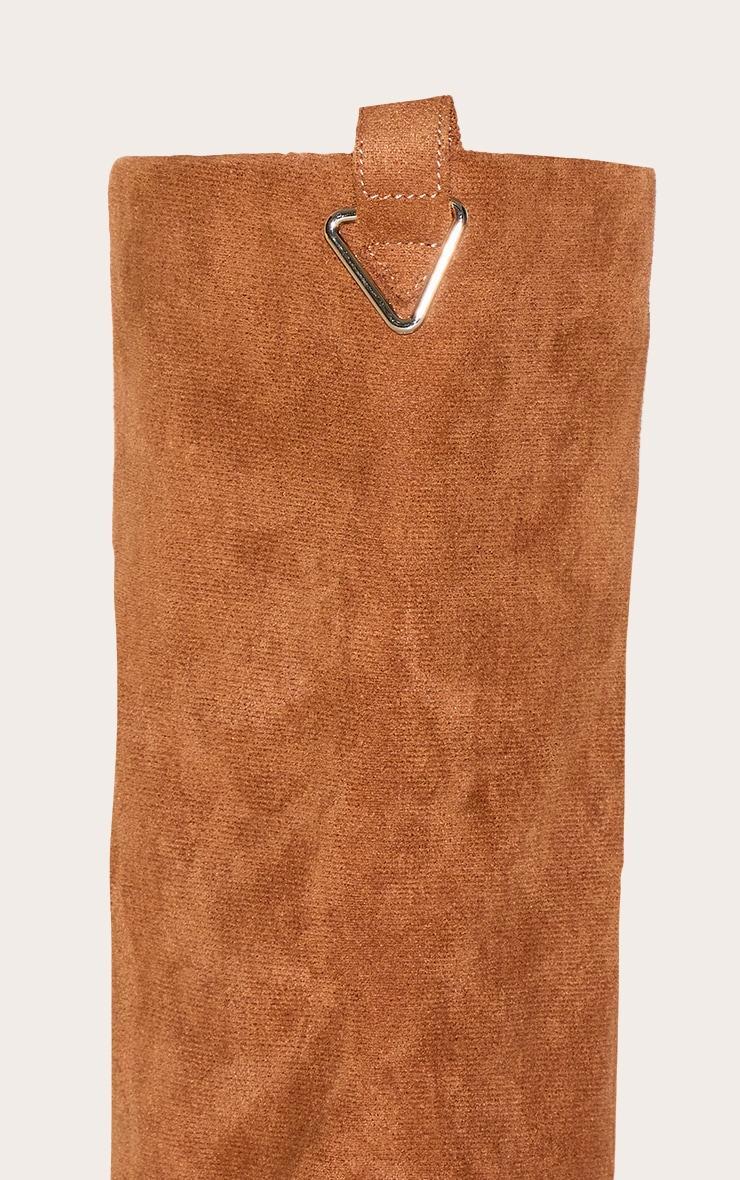 Camel Faux Suede Block Heeled Fold Over Knee High Boots Product Image