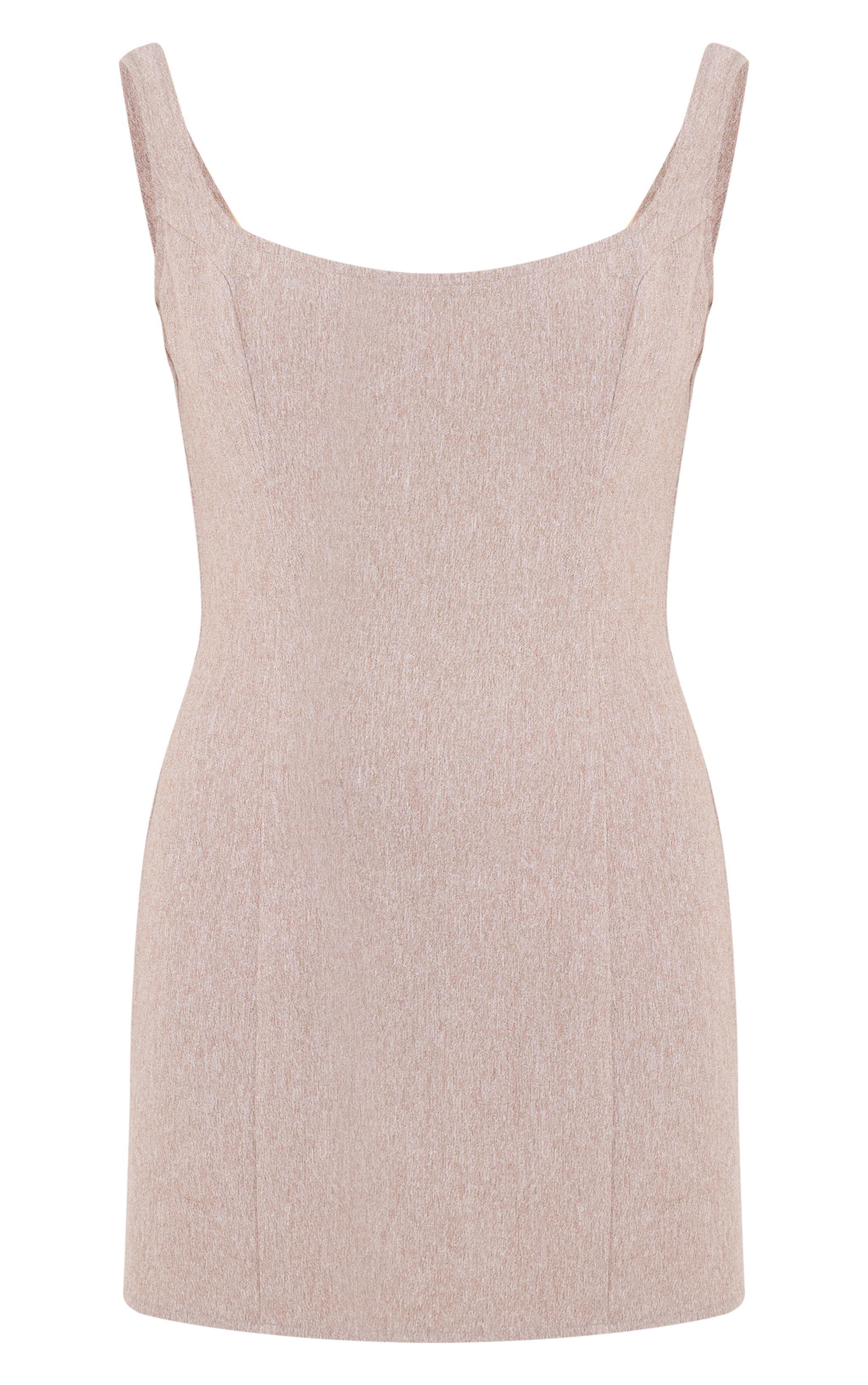 Light Taupe Tailored Square Neck Bodycon Dress Product Image