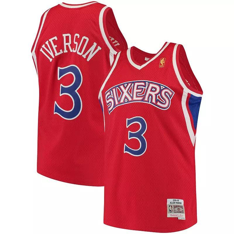 Men's Mitchell & Ness Allen Iverson Red Philadelphia 76ers 1996/97 Hardwood Classics Swingman Jersey,  Product Image