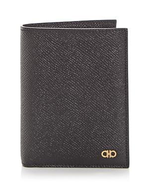 FERRAGAMO Double Gancio Tall Leather Wallet In Nero Product Image