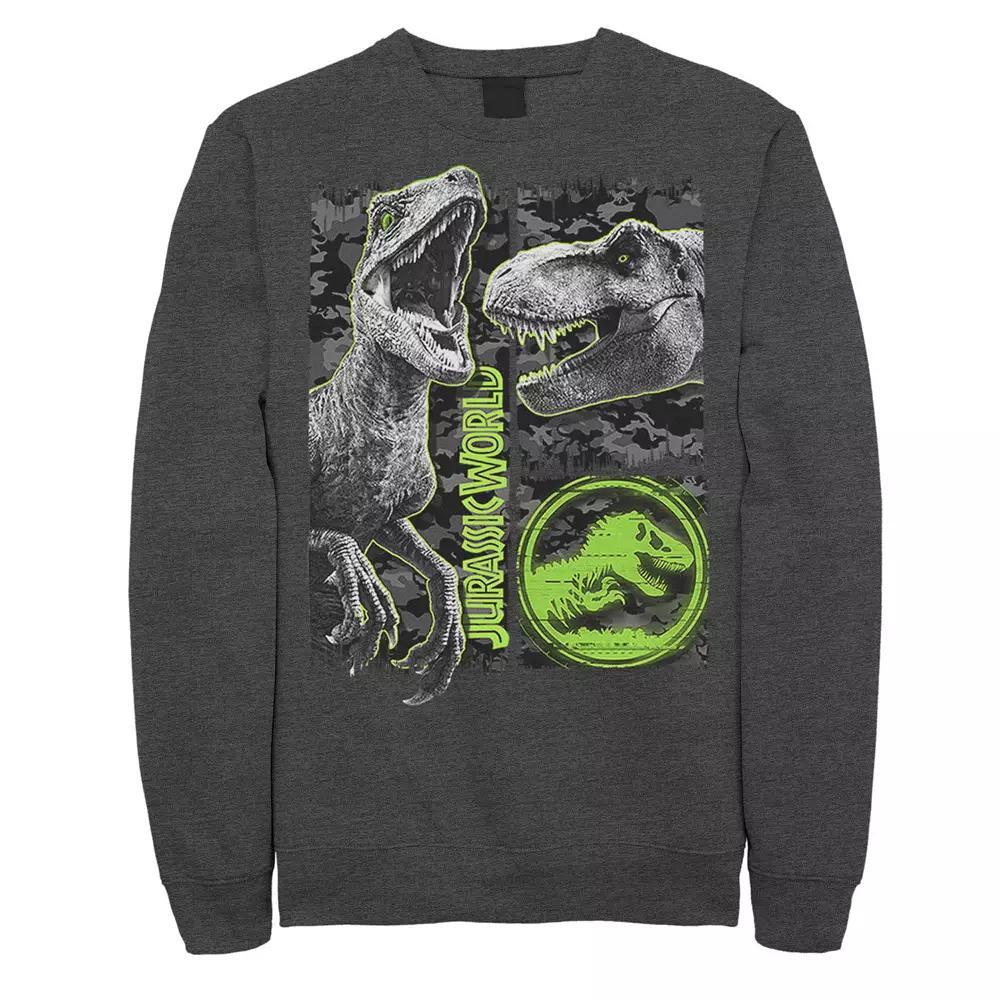 Men's Jurassic World Two Raptor T-Rex Camo Scratch Sweatshirt, Size: XL, Grey Heather Product Image