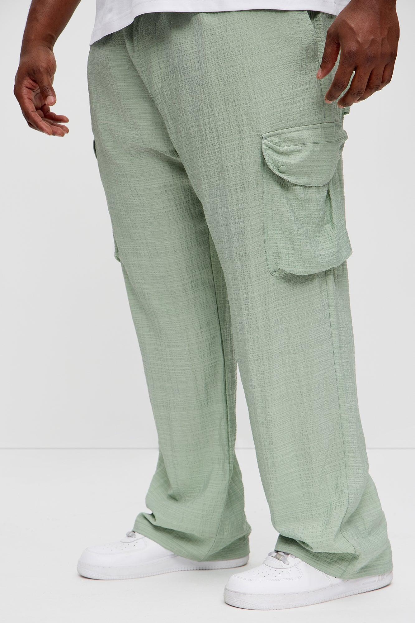 Crinkle Texture Belted Pants - Sage Product Image