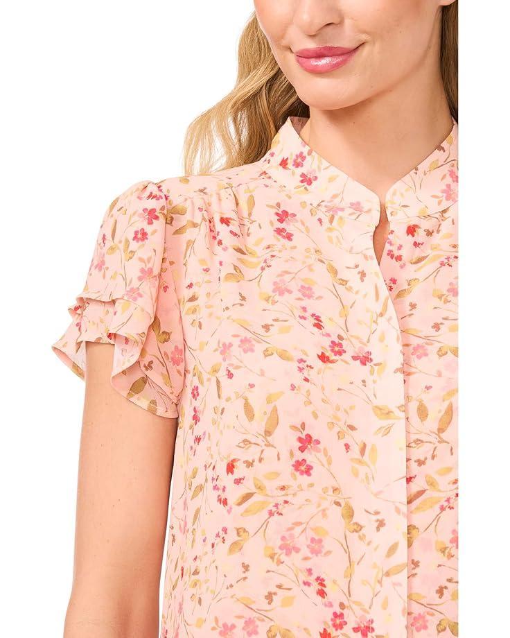 Short Sleeve Pin Tuck Ruffled Blouse Product Image