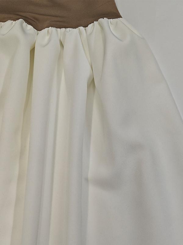 A-Line Flared Sleeves Contrast Color Pleated Split-Joint Round-Neck Mini Dresses Product Image