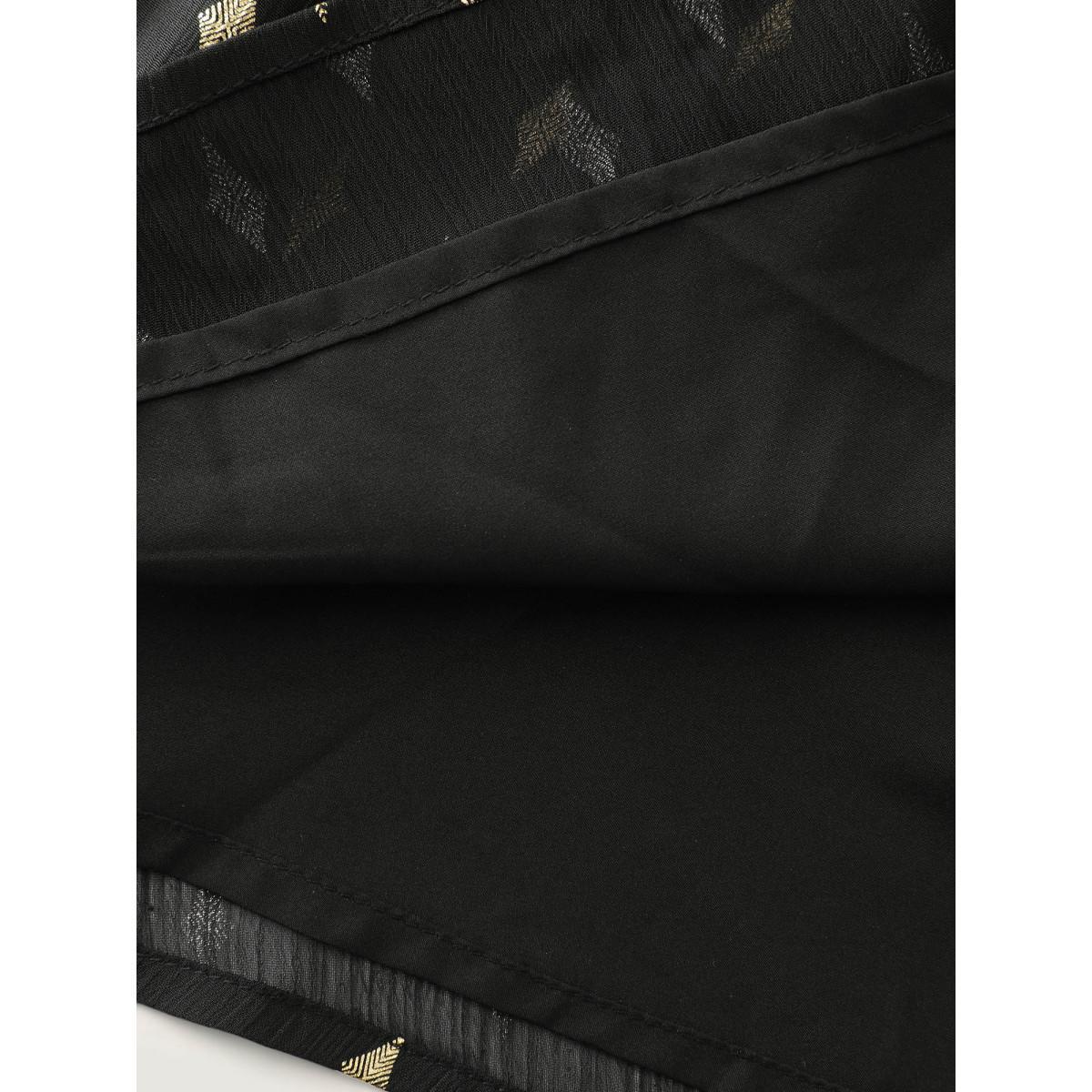 Plus Size Black Chiffon Gold Stamp Shirred Waist Blouse Women Formal Extra Long Sleeve Overlap Collar Party Blouses BloomChic 22-24/3X Product Image