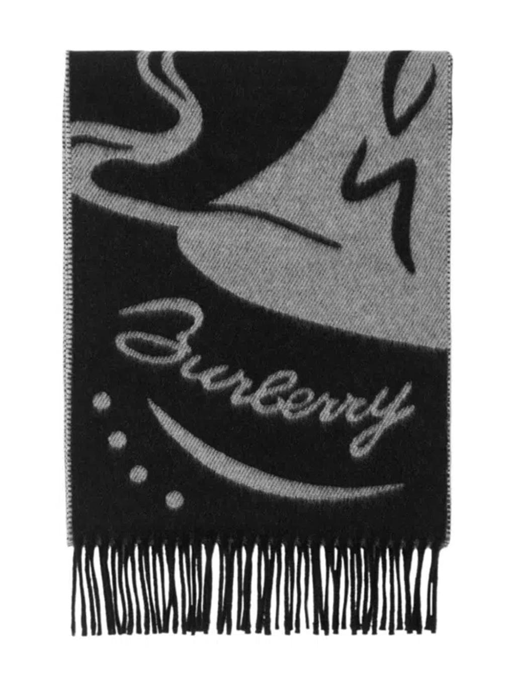 BURBERRY Mirrored Horse Cashmere Scarf In Black/white Product Image