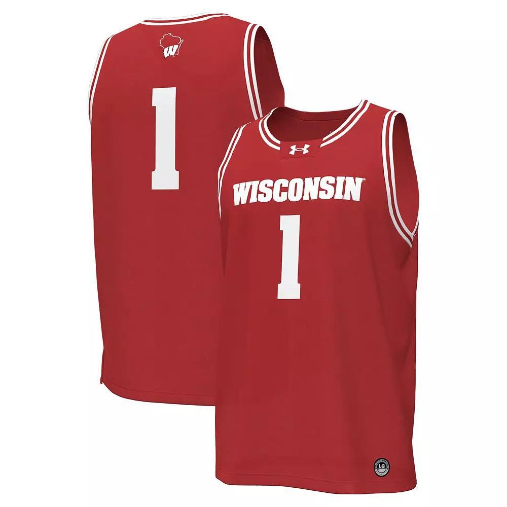 Men's Under Armour #1 Red Wisconsin Badgers Replica Basketball Jersey,  Product Image
