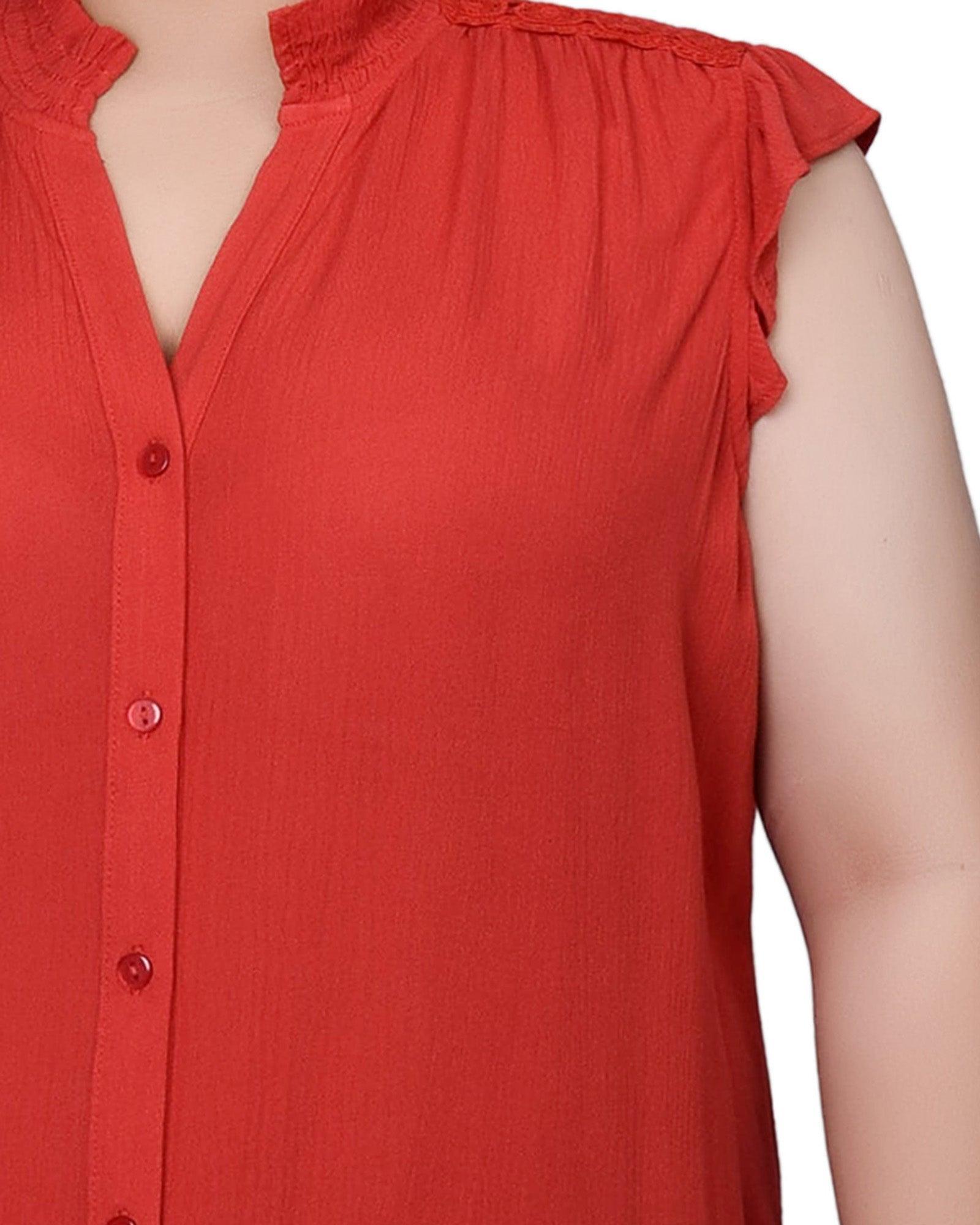 Orange Short Flutter Sleeve Crepon Blouse - Plus Size Product Image