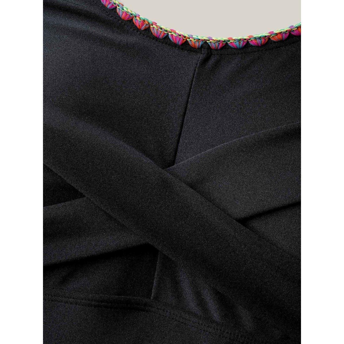 Plus Size Embroidered Twist-Front One-Piece Swimsuit Women's Swimwear Black Beach Twist Curve Bathing Suits High stretch One Pieces BloomChic 18-20/2X Product Image