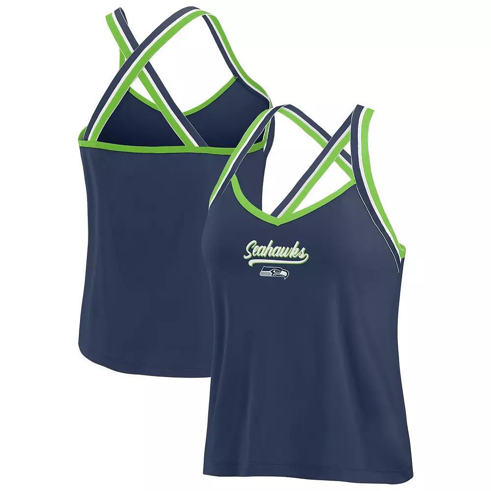 Women's WEAR by Erin Andrews College Navy Seattle Seahawks Cross Strap Tri-Blend Tank Top,  Product Image