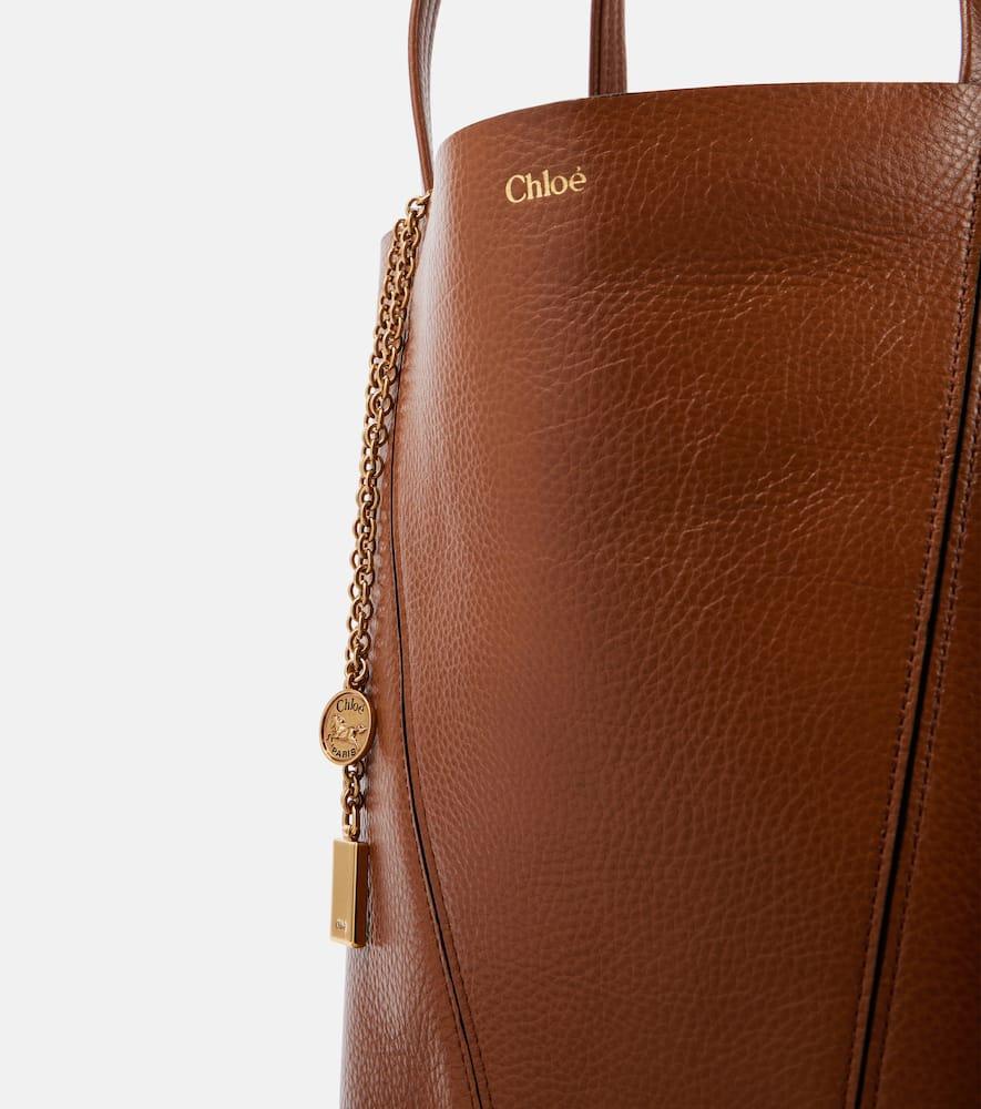 CHLOÉ Spin Leather Tote Bag In Brown Product Image