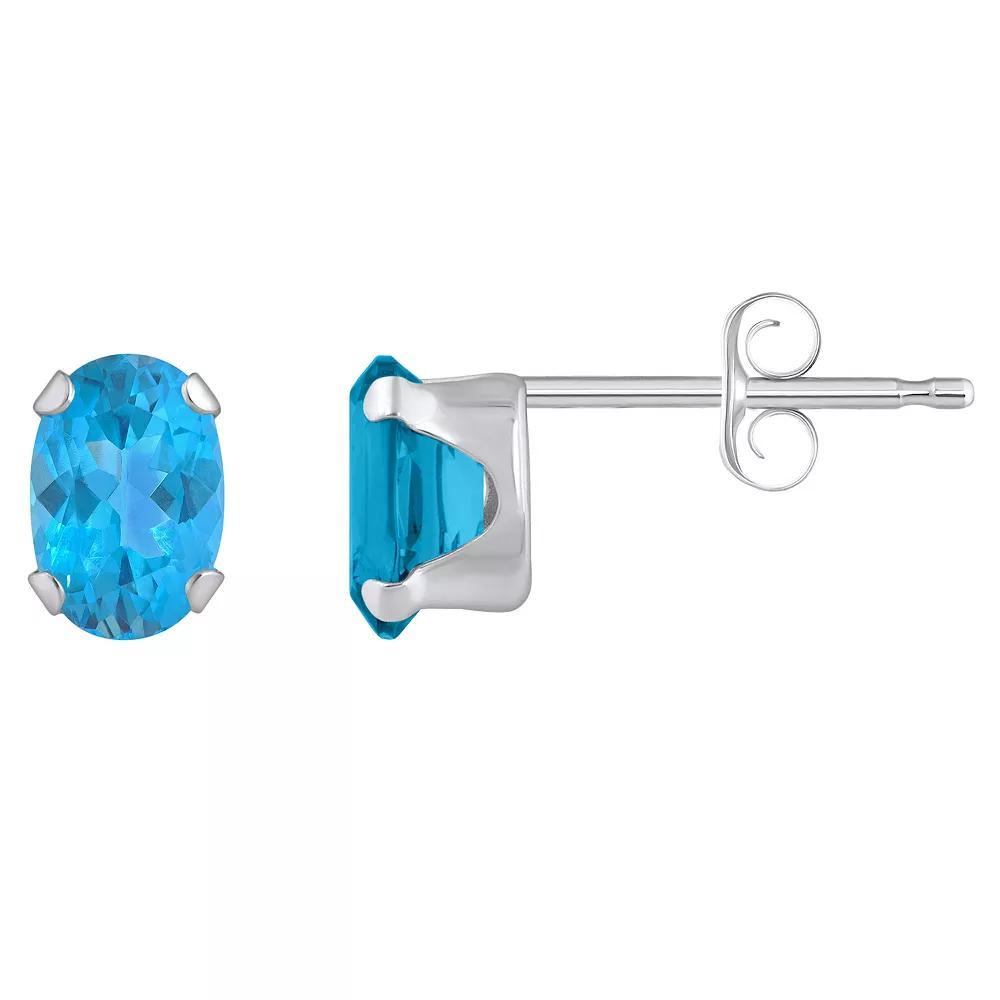 Celebration Gems 10k Gold Oval Swiss Blue Topaz Stud Earrings, Women's, White Product Image