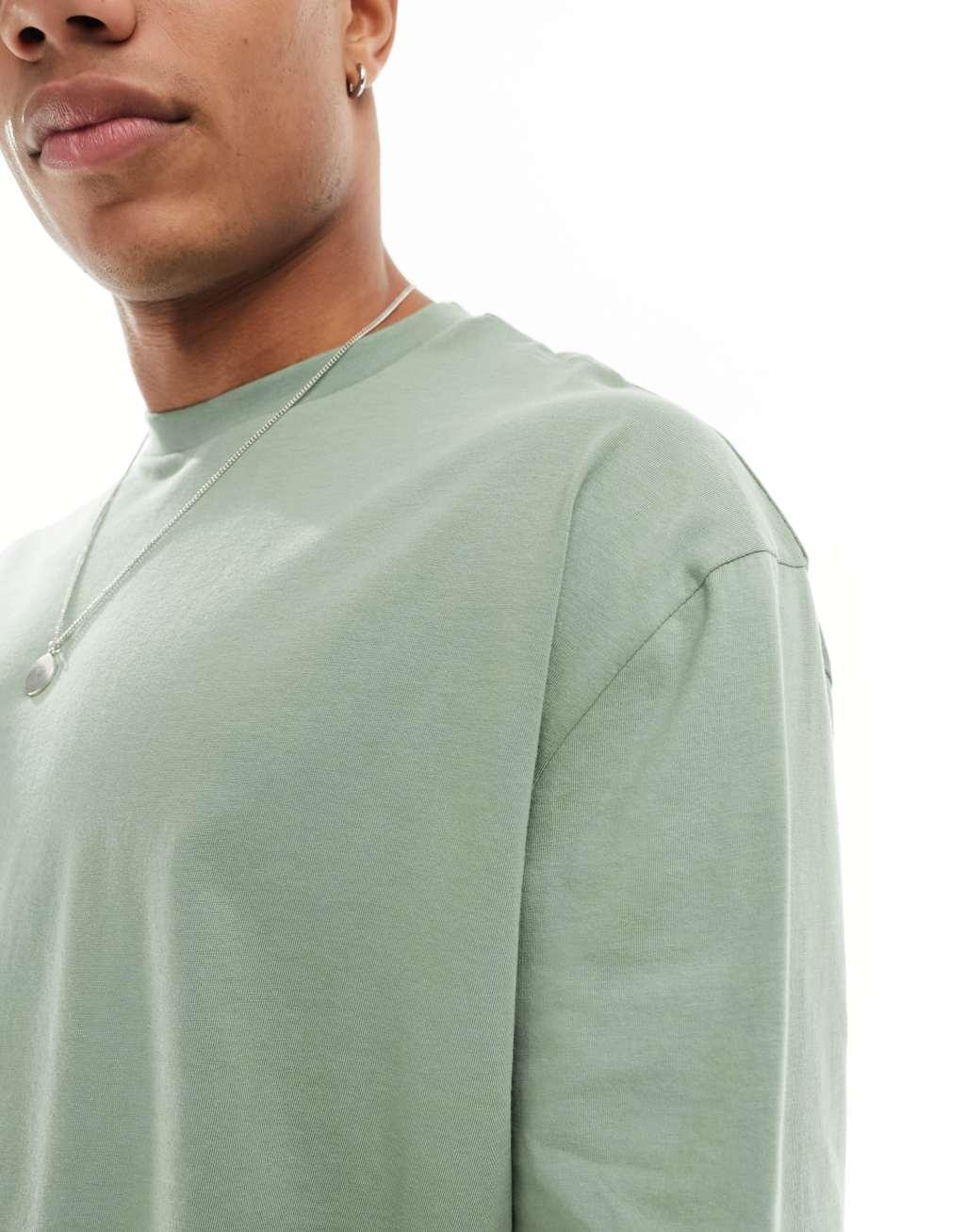 ASOS DESIGN 2 pack oversized T-shirts in gray and green Product Image