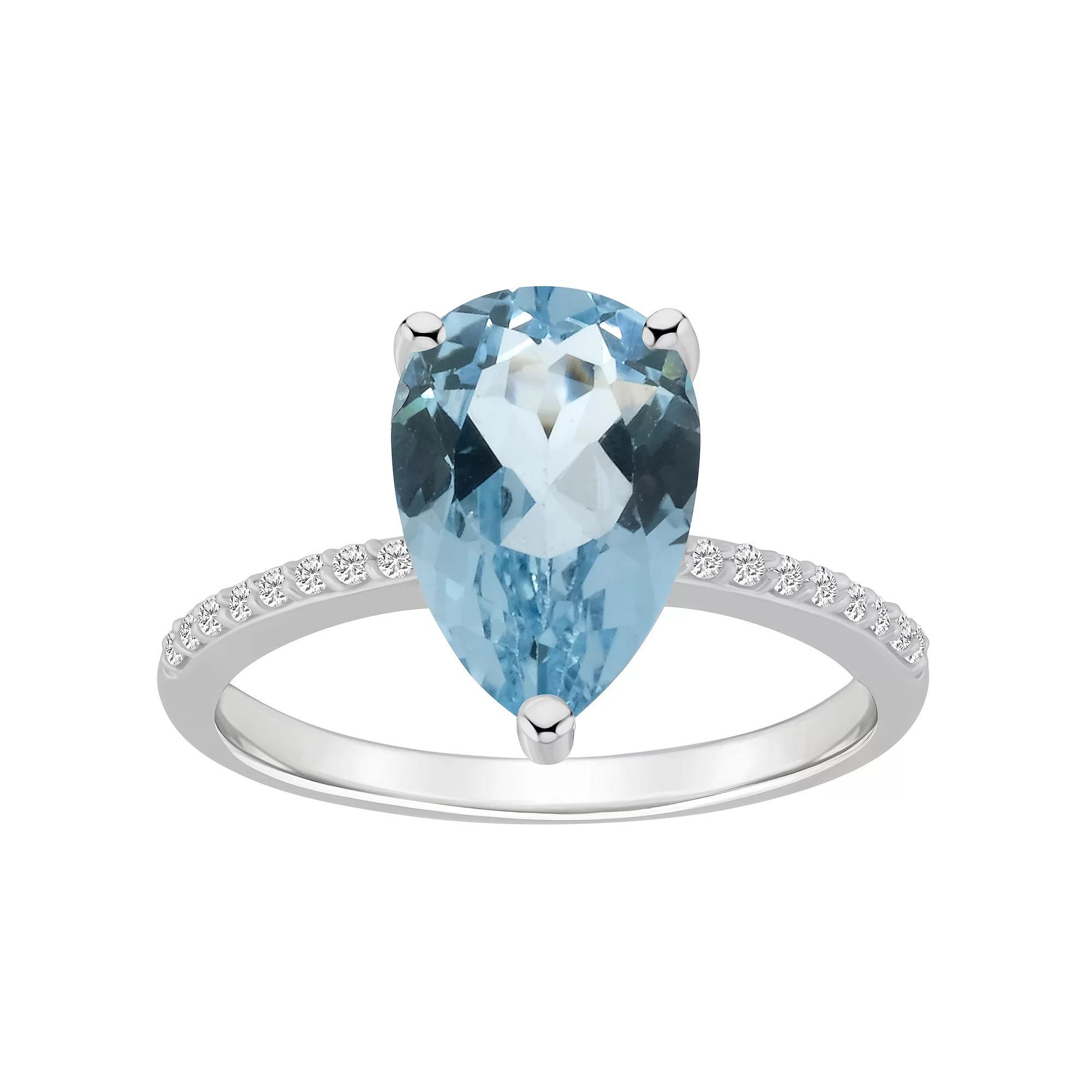 Alyson Layne 14k White Gold Pear Shape Sky Blue Topaz & 1/10 Carat T.W. Diamond Ring, Women's, Size: 7 Product Image