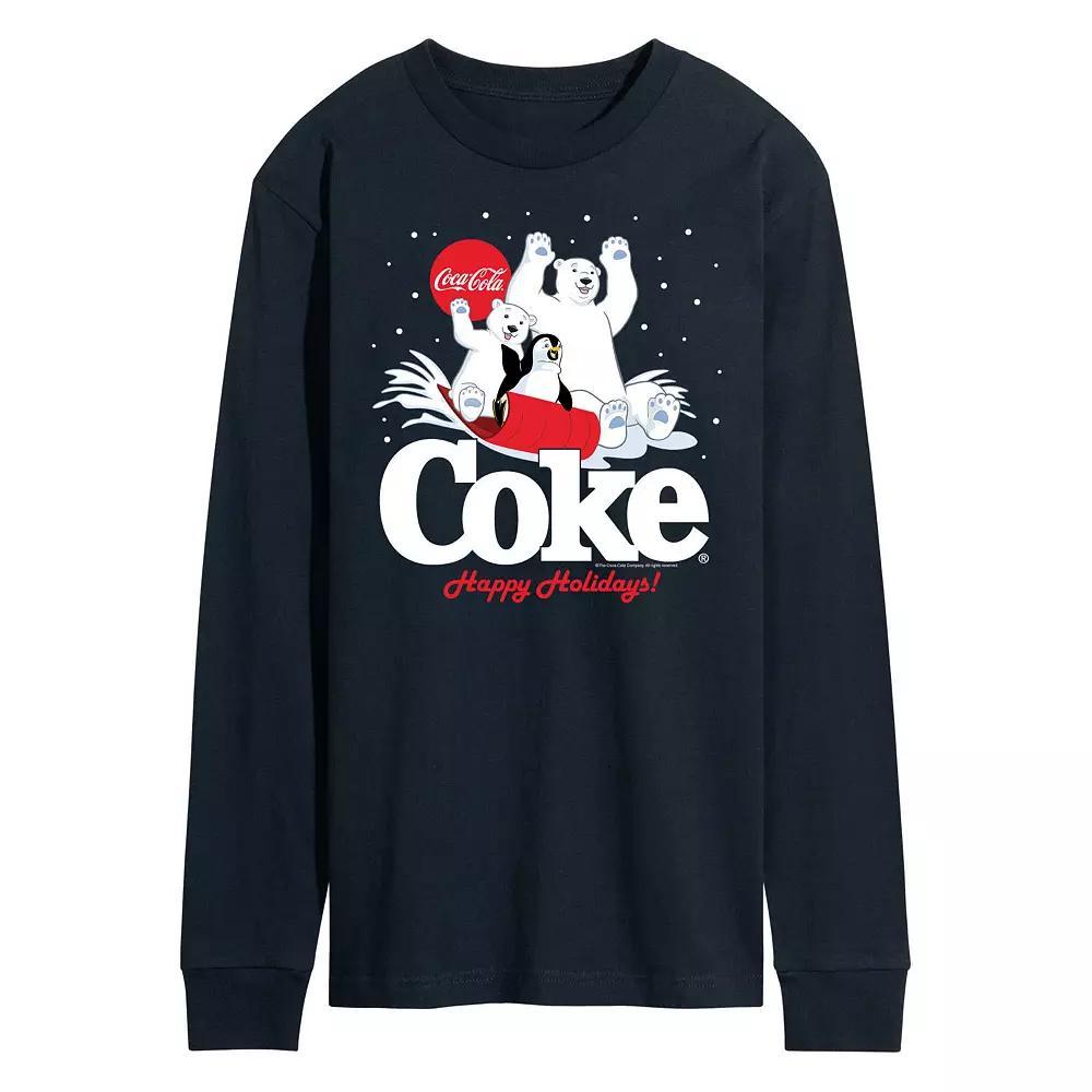 Men's CocaCoal Happy Holidays Sledding Long Sleeve Graphic Tee,  Product Image