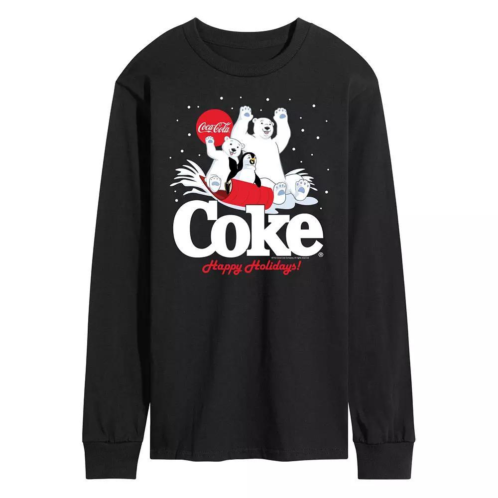Men's CocaCoal Happy Holidays Sledding Long Sleeve Graphic Tee,  Product Image