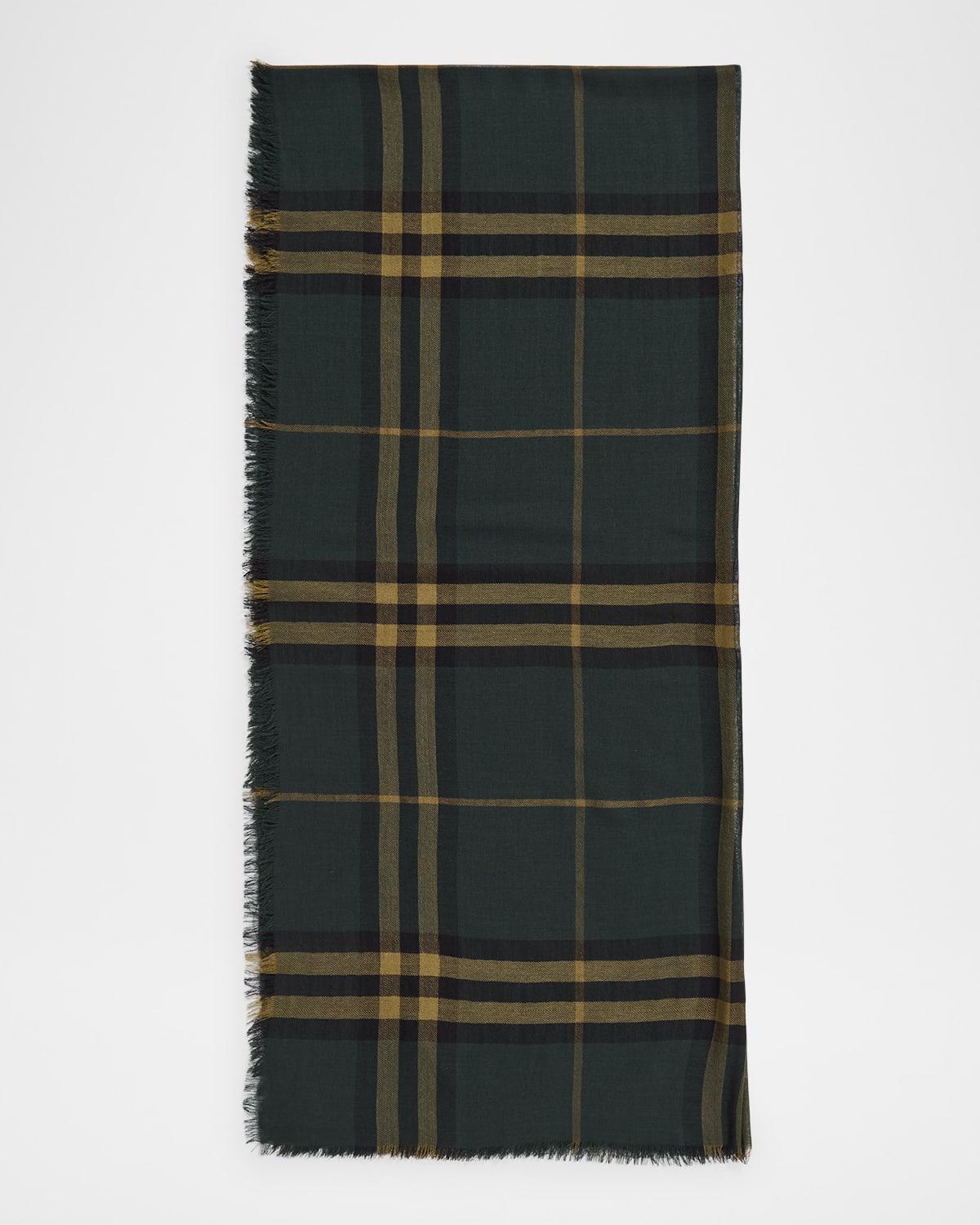 Mens Wool Giant Check Fringed Scarf Product Image