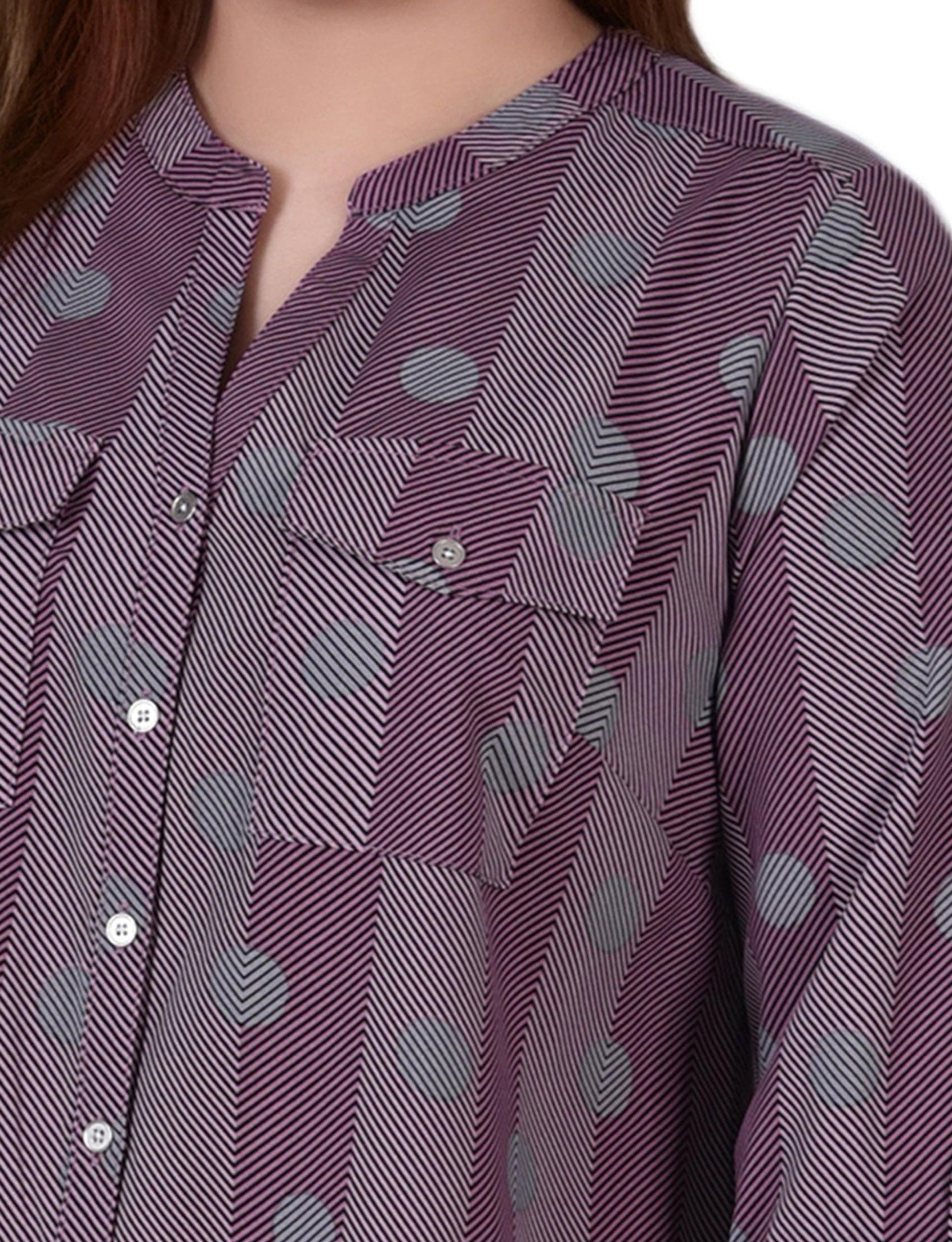 Pink 3/4 Roll Tab Sleeve Mandarin Collar Blouse - Plus Size Product Image