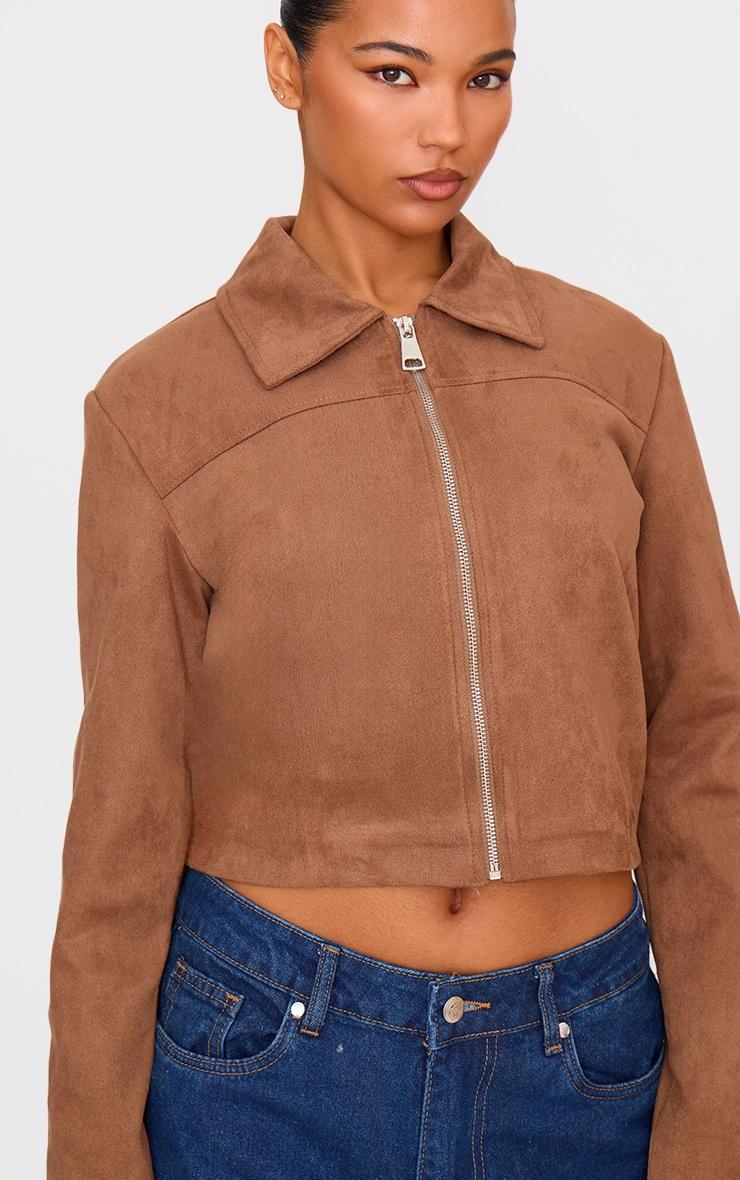 Brown Shoulder Pad Detail Faux Suede Jacket Product Image