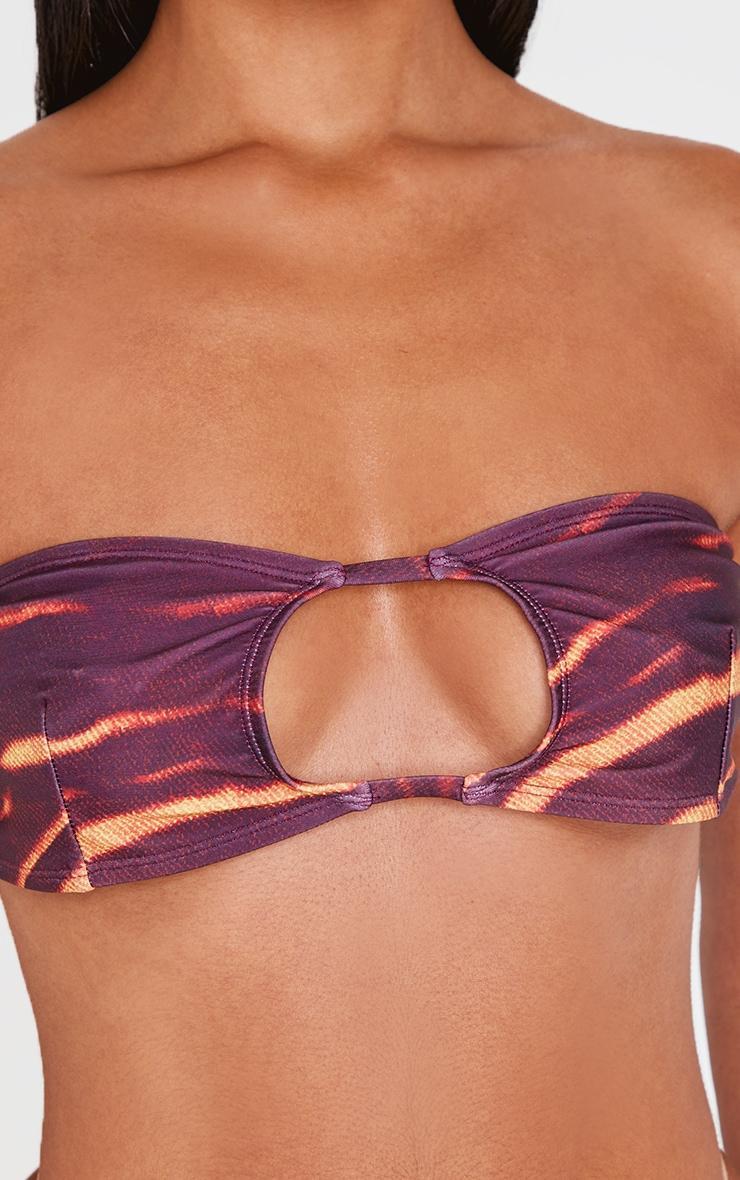 Burgundy Abstract Print Bandeau Cut Out Bikini Top Product Image