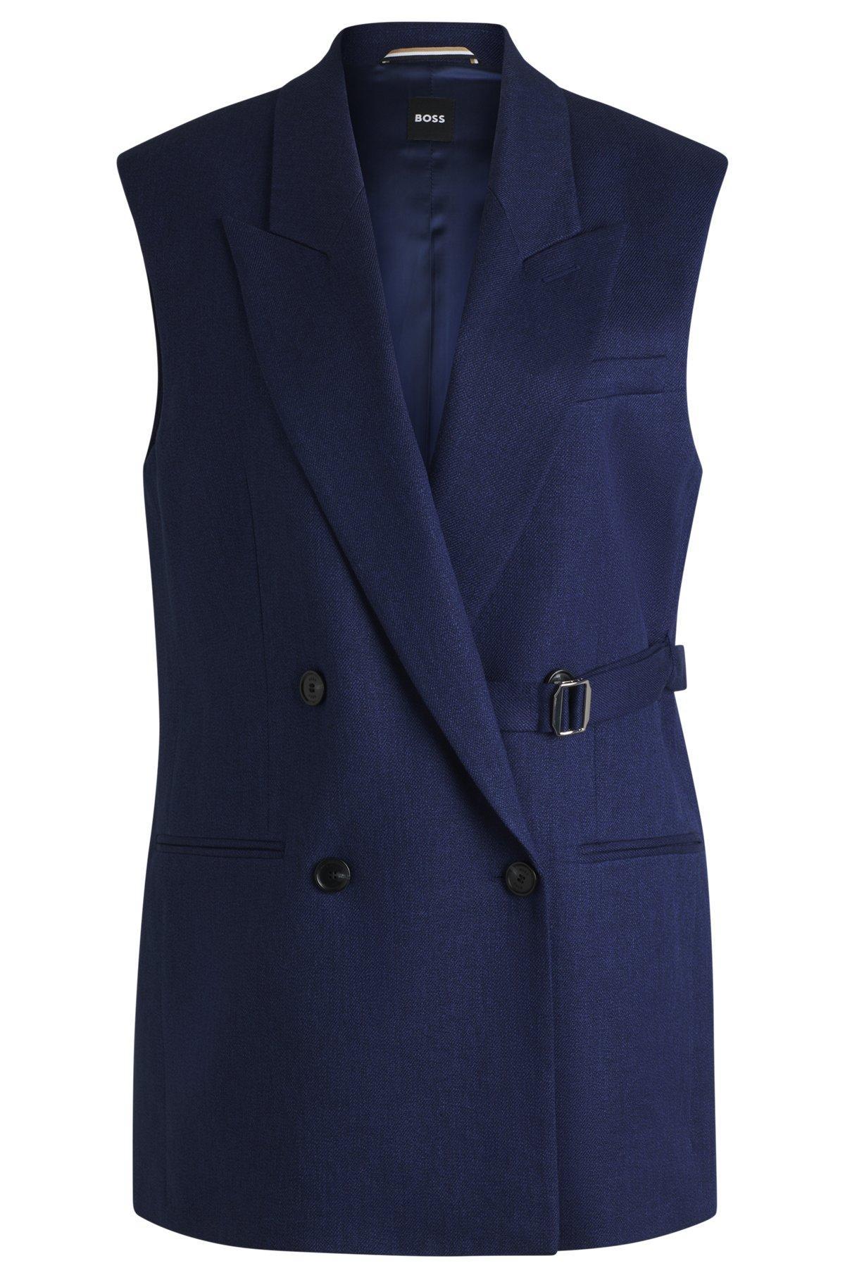 Linen-blend waistcoat with adjustable buckled strap Product Image