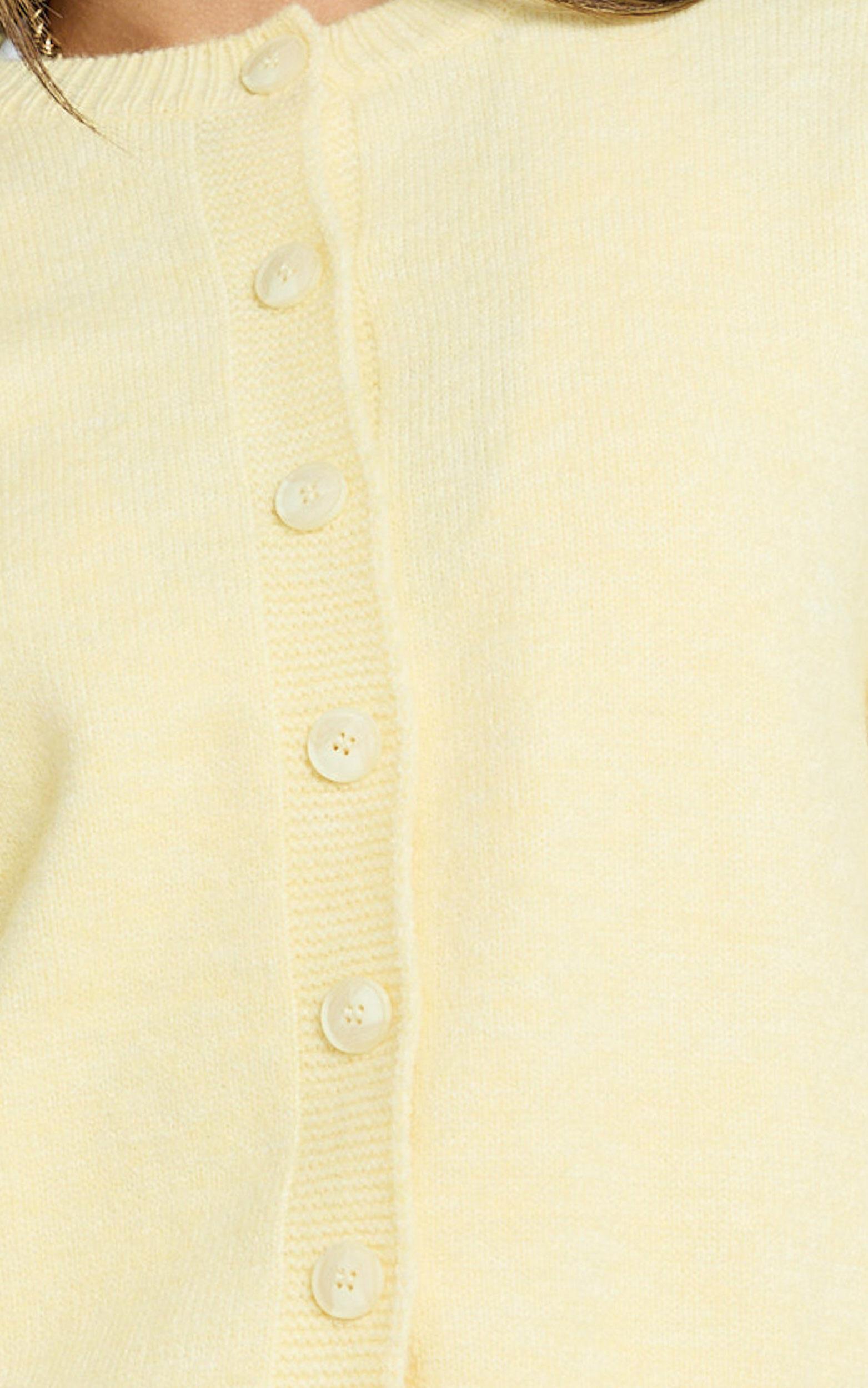 Lucille Cardigan - Button Through Scoop Neck Knit Cardigan in Lemon Product Image