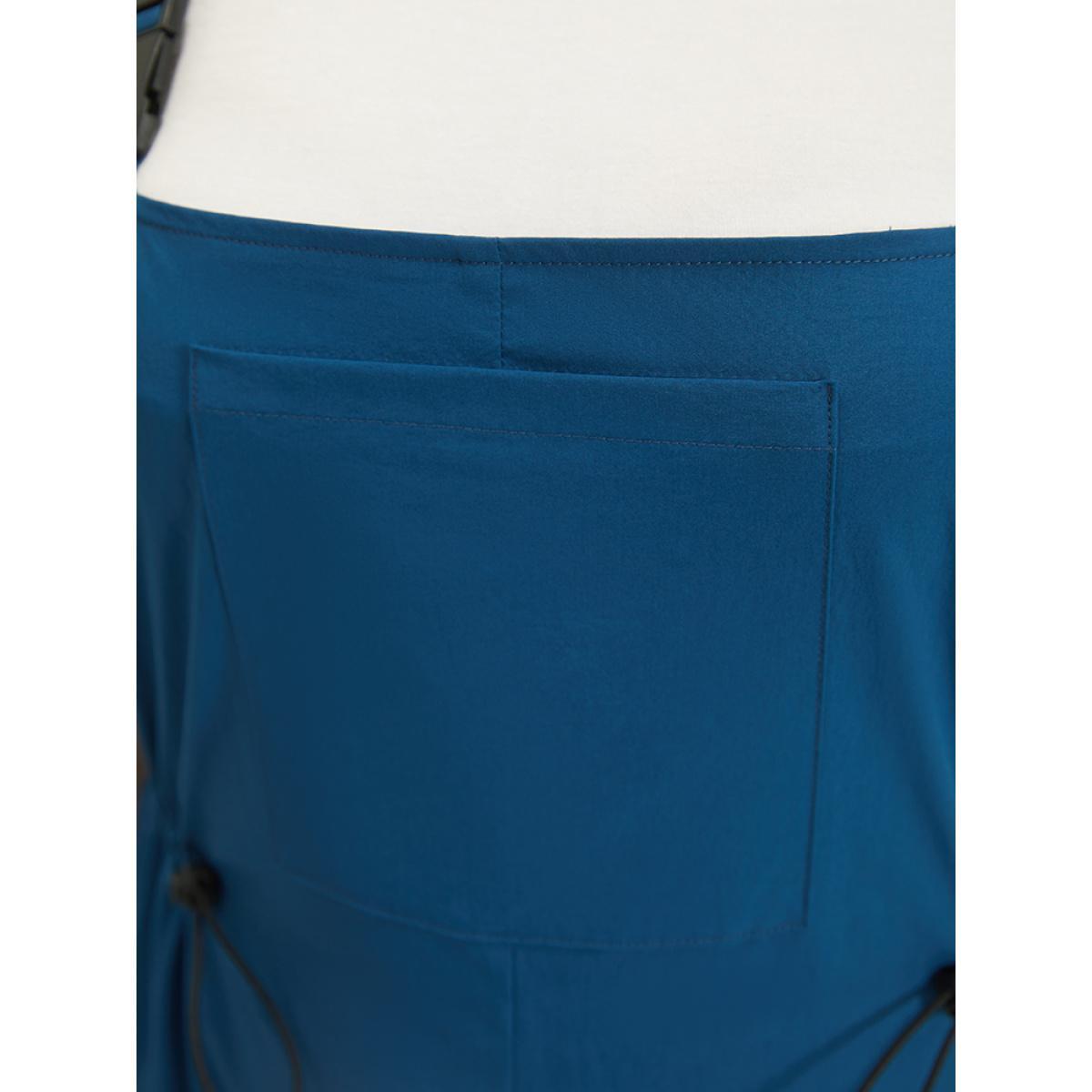 Plus Size Solid Drawstring Flap Pocket Overall Cami Dress Aegean Women Casual Adjustable Straps Spaghetti Strap Sleeveless Curvy Midi Dress BloomChic 10/M Product Image